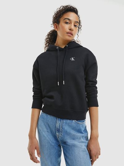 Calvin Klein Ruhák HU697861 | Calvin Klein Cotton Blend Fleece Női Kapucnis Pulóver Fekete